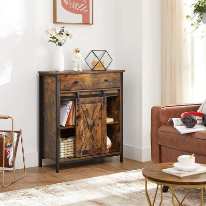 Cabinet with sliding doors and drawers FIRA brown/black