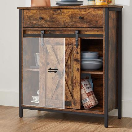 Cabinet with sliding doors and drawers FIRA brown/black
