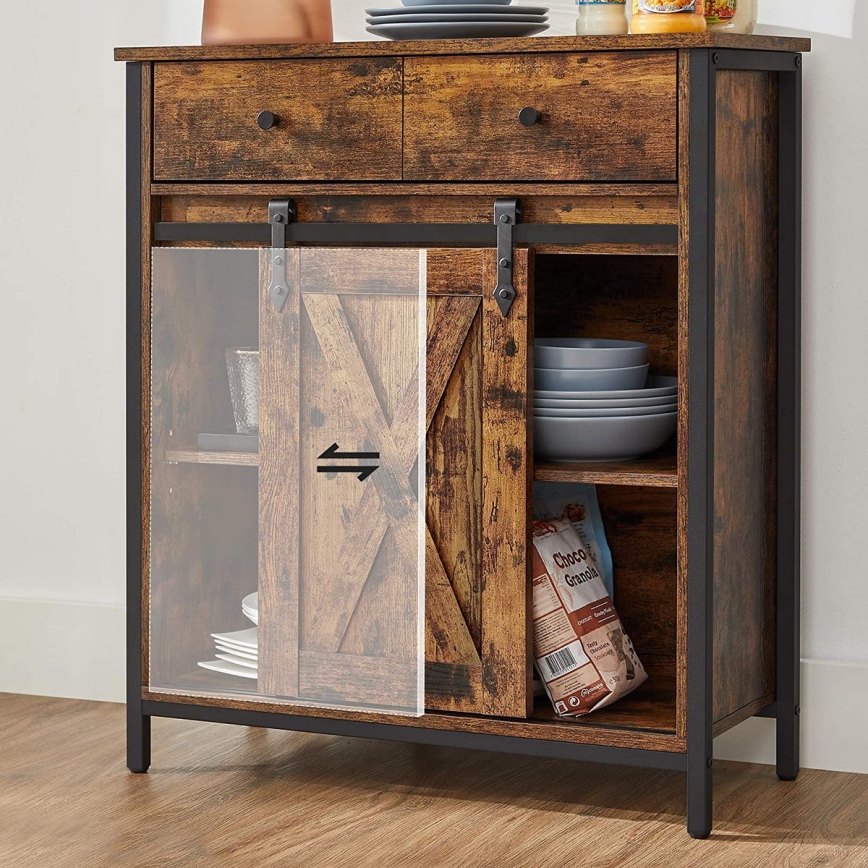 Cabinet with sliding doors and drawers FIRA brown/black