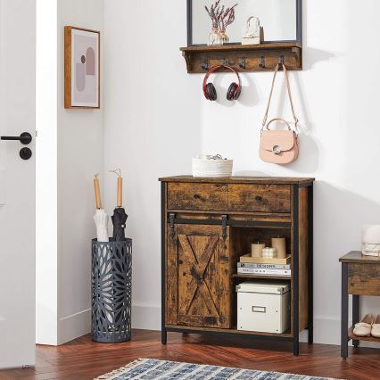 Cabinet with sliding doors and drawers FIRA brown/black