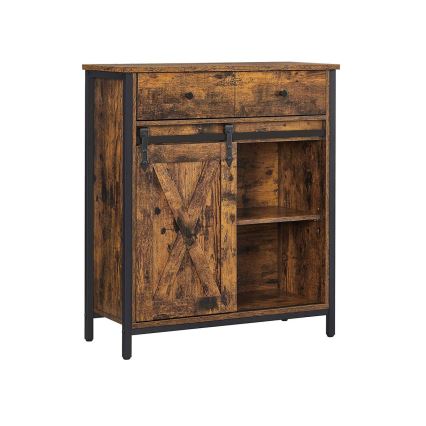 Cabinet with sliding doors and drawers FIRA brown/black
