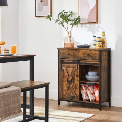 Cabinet with sliding doors and drawers FIRA brown/black