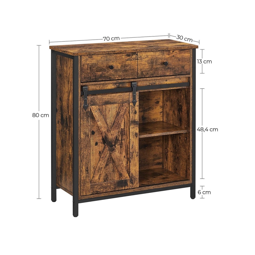 Cabinet with sliding doors and drawers FIRA brown/black