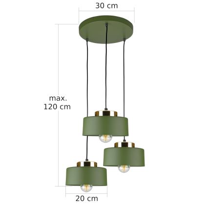 Cable-hung chandelier IGNIA 3xE27/60W/230V green/gold