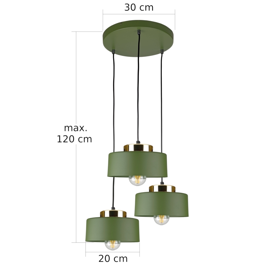 Cable-hung chandelier IGNIA 3xE27/60W/230V green/gold