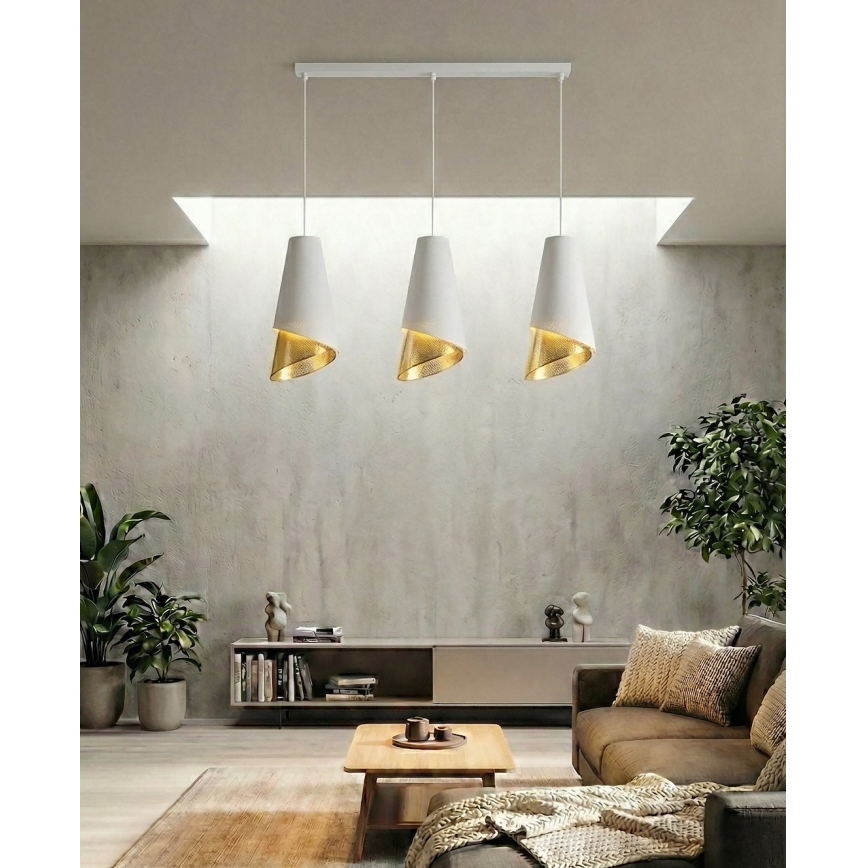 Cable-hung chandelier MODA 3xE27/15W/230V white/gold