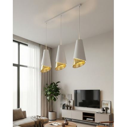 Cable-hung chandelier MODA 3xE27/15W/230V white/gold