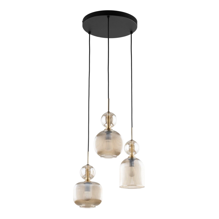 Cable-hung chandelier SOPHIA 3xE14/10W/230V black/smoky beige