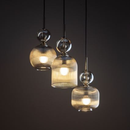 Cable-hung chandelier SOPHIA 3xE14/10W/230V black/smoky beige