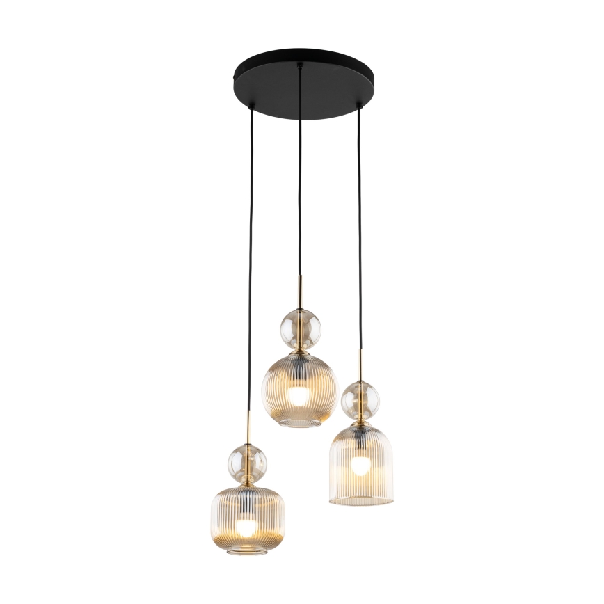 Cable-hung chandelier SOPHIA 3xE14/10W/230V black/smoky beige