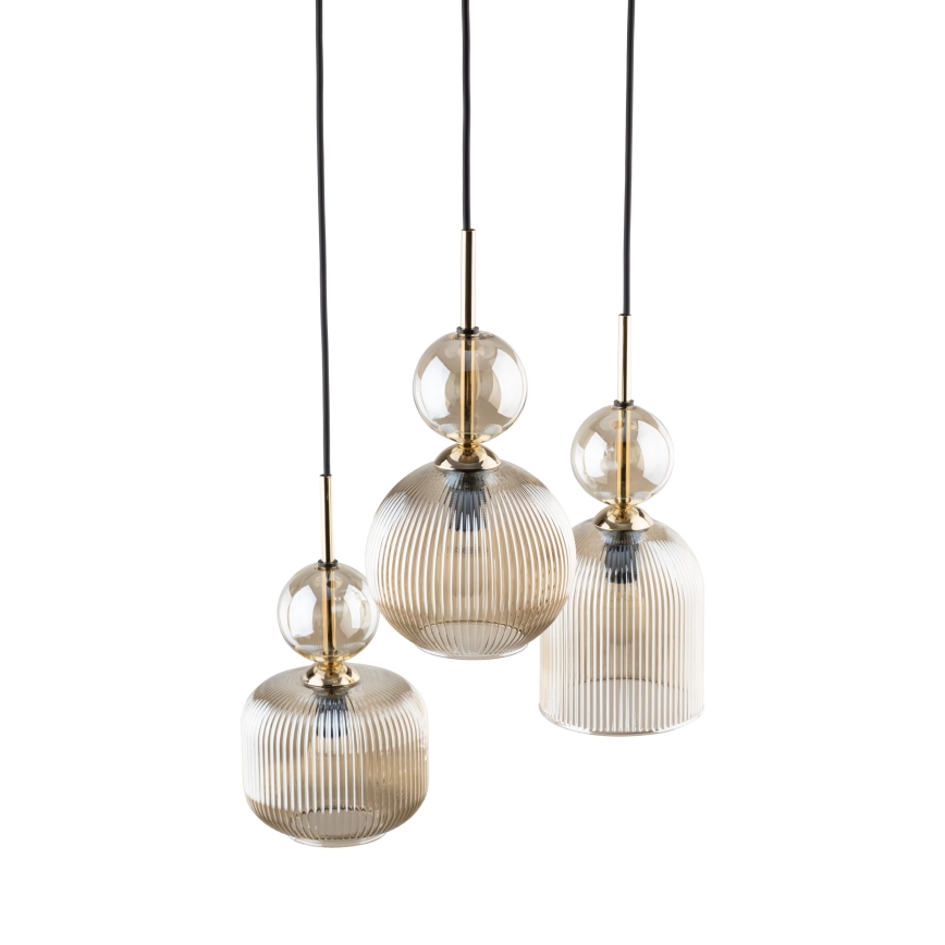 Cable-hung chandelier SOPHIA 3xE14/10W/230V black/smoky beige
