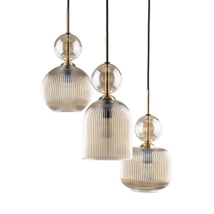 Cable-hung chandelier SOPHIA 3xE14/10W/230V black/smoky beige