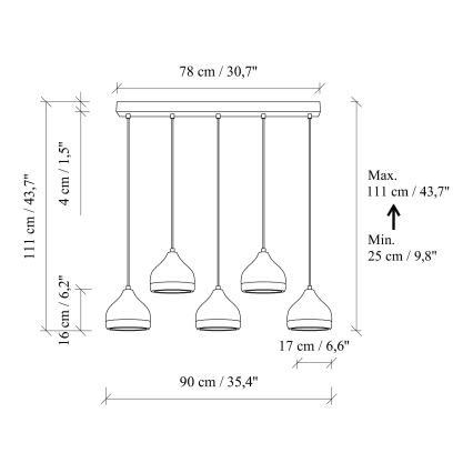 Cable-hung chandelier YILDO 5xE27/40W/230V black/gold