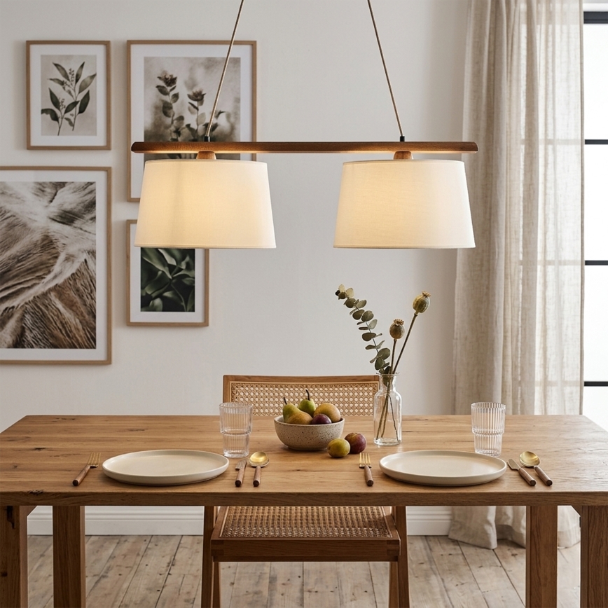 Cable-hung pendant AIDA 2xE27/15W/230V, dia. 35 cm, oak/cream