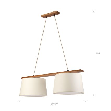 Cable-hung pendant AIDA 2xE27/15W/230V, dia. 35 cm, oak/cream