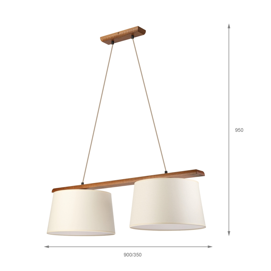 Cable-hung pendant AIDA 2xE27/15W/230V, dia. 35 cm, oak/cream