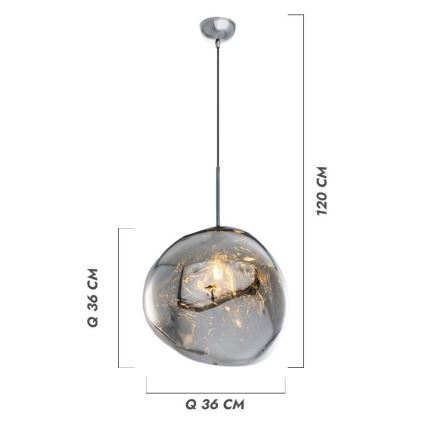 Cable-hung pendant CRUMPLED 1xE27/24W/230V Ø36 cm smoked