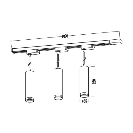Cable-hung pendant for PIPE track system, 3x GU10/10W/230V, white