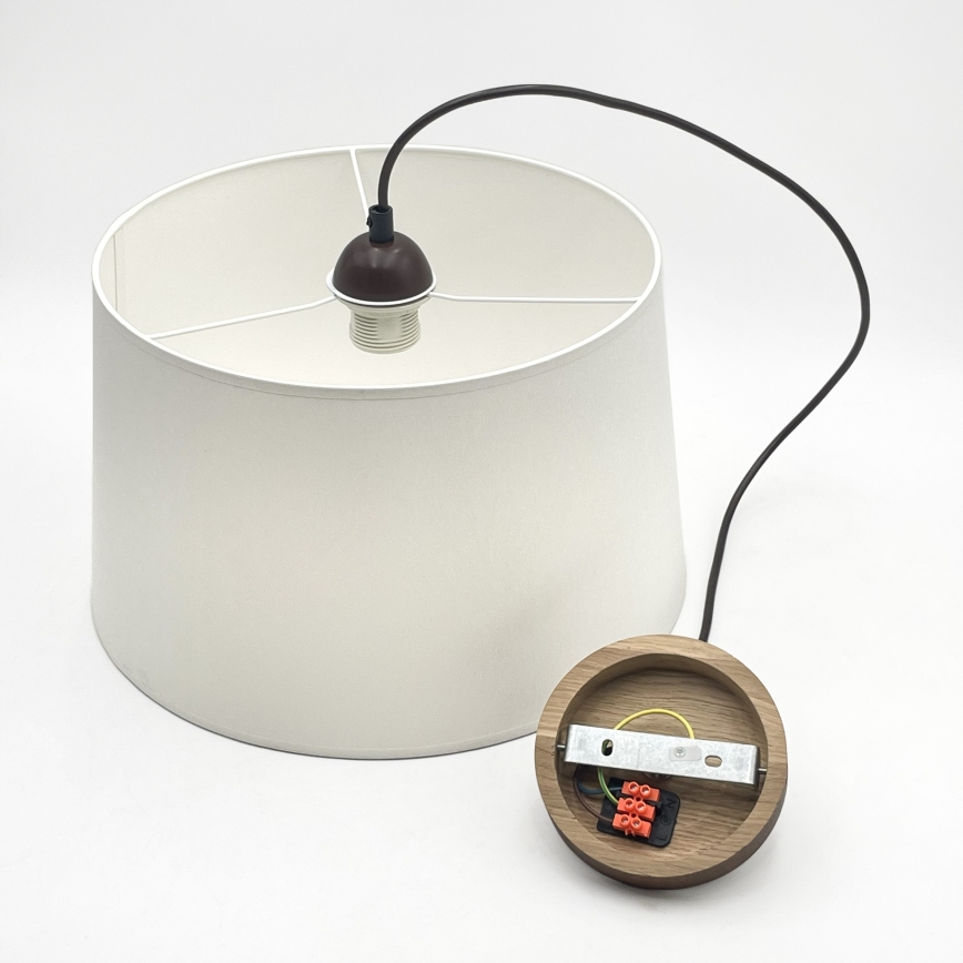 Cable-hung pendant lamp AIDA 1xE27/60W/230V diam. 35 cm oak/walnut/white