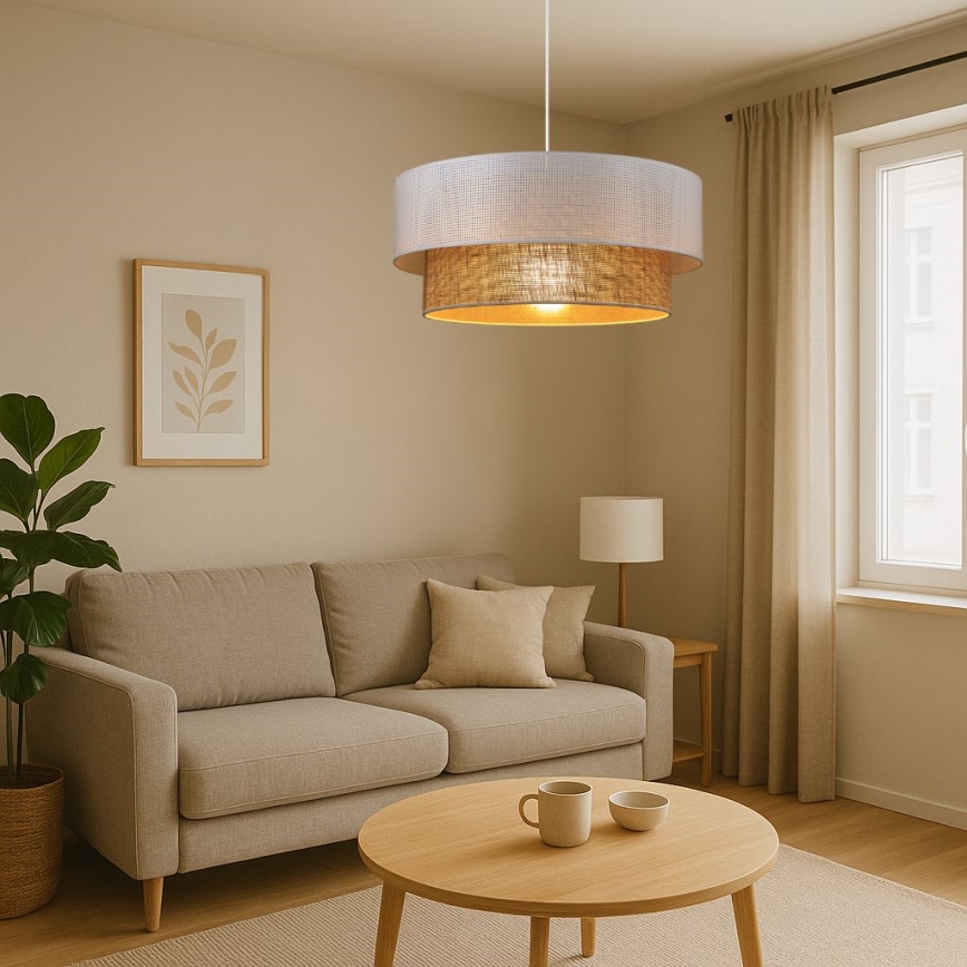 Cable-hung pendant light BORHO 1xE27/60W/230V Ø 40 cm white/jute