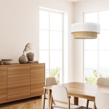 Cable-hung pendant light BORHO 1xE27/60W/230V Ø 40 cm white/jute