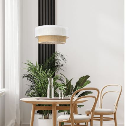 Cable-hung pendant light BORHO 1xE27/60W/230V Ø 40 cm white/jute