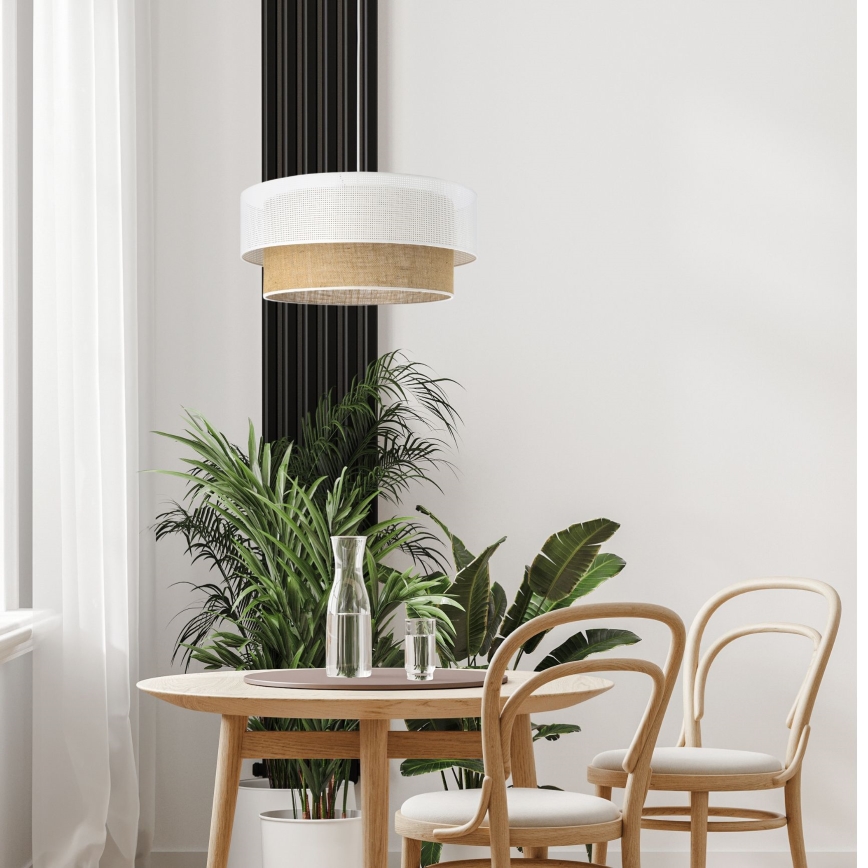 Cable-hung pendant light BORHO 1xE27/60W/230V Ø 40 cm white/jute