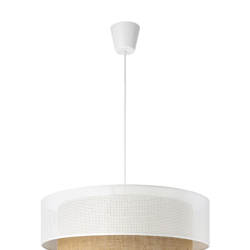 Cable-hung pendant light BORHO 1xE27/60W/230V Ø 40 cm white/jute