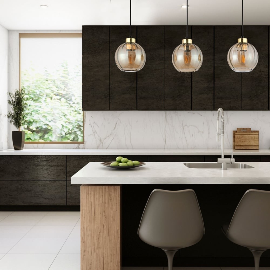 Cable-hung pendant light DEVI 3xE27/15W/230V black/smoky beige