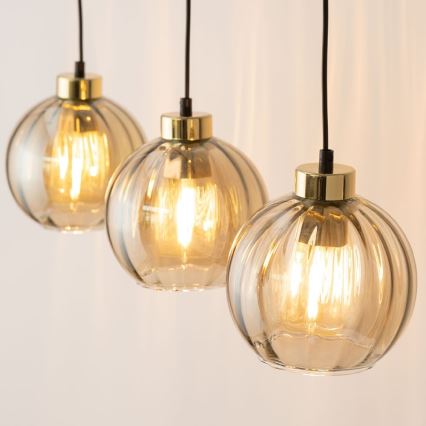 Cable-hung pendant light DEVI 3xE27/15W/230V black/smoky beige