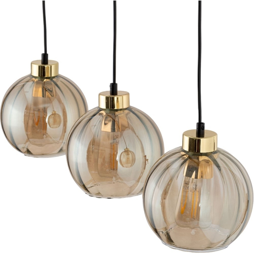 Cable-hung pendant light DEVI 3xE27/15W/230V black/smoky beige