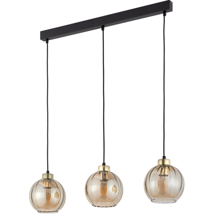 Cable-hung pendant light DEVI 3xE27/15W/230V black/smoky beige