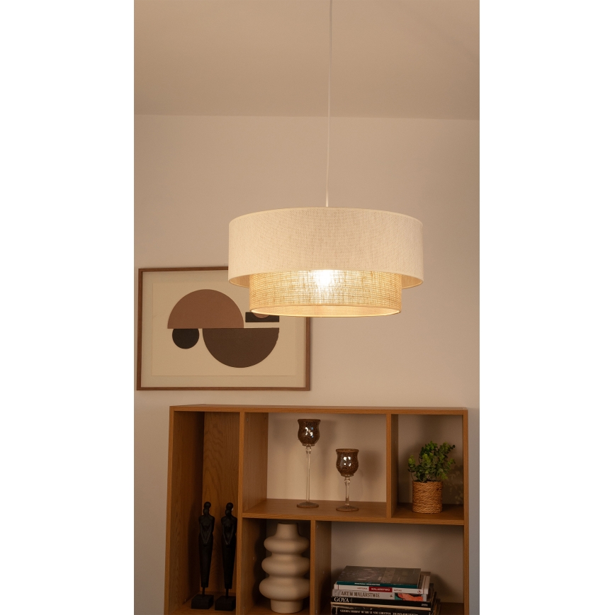 Cable-hung pendant light NATIA 1xE27/60W/230V Ø 45 cm white/brown