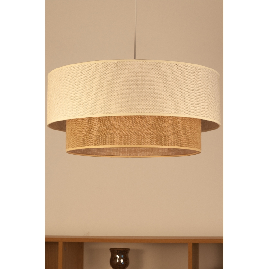 Cable-hung pendant light NATIA 1xE27/60W/230V Ø 45 cm white/brown