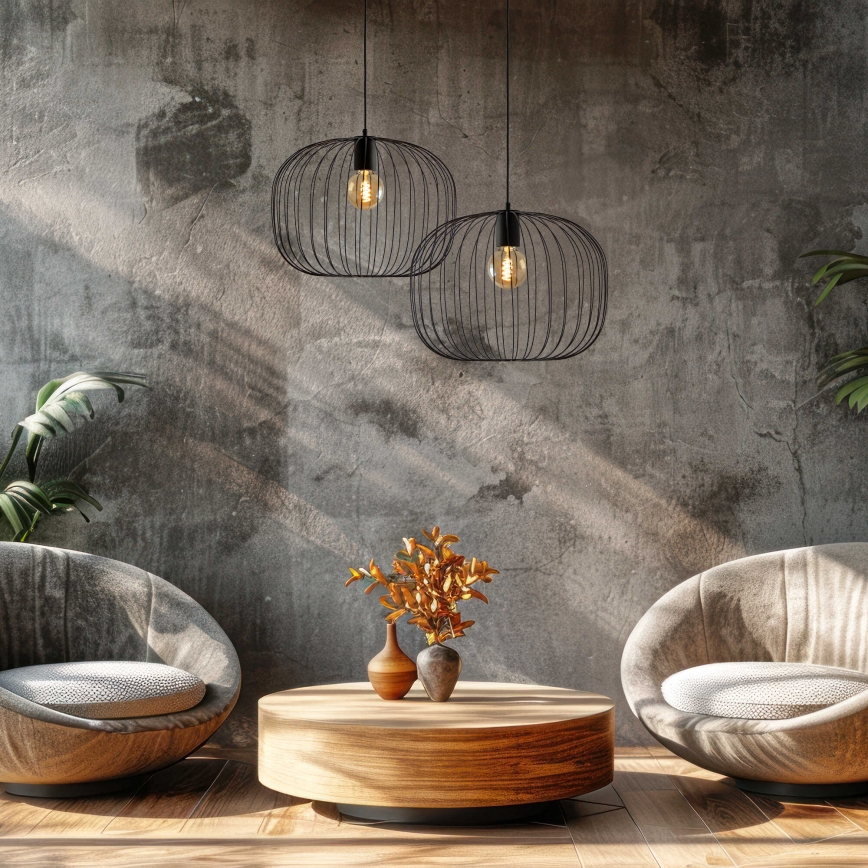 Cable-hung pendant light OVELLA 1xE27/15W/230V Ø 46 cm black