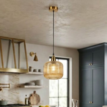 Cable-hung pendant MILOU 1xE27/15W/230V gold/smoked beige