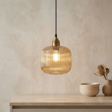 Cable-hung pendant MILOU 1xE27/15W/230V gold/smoked beige