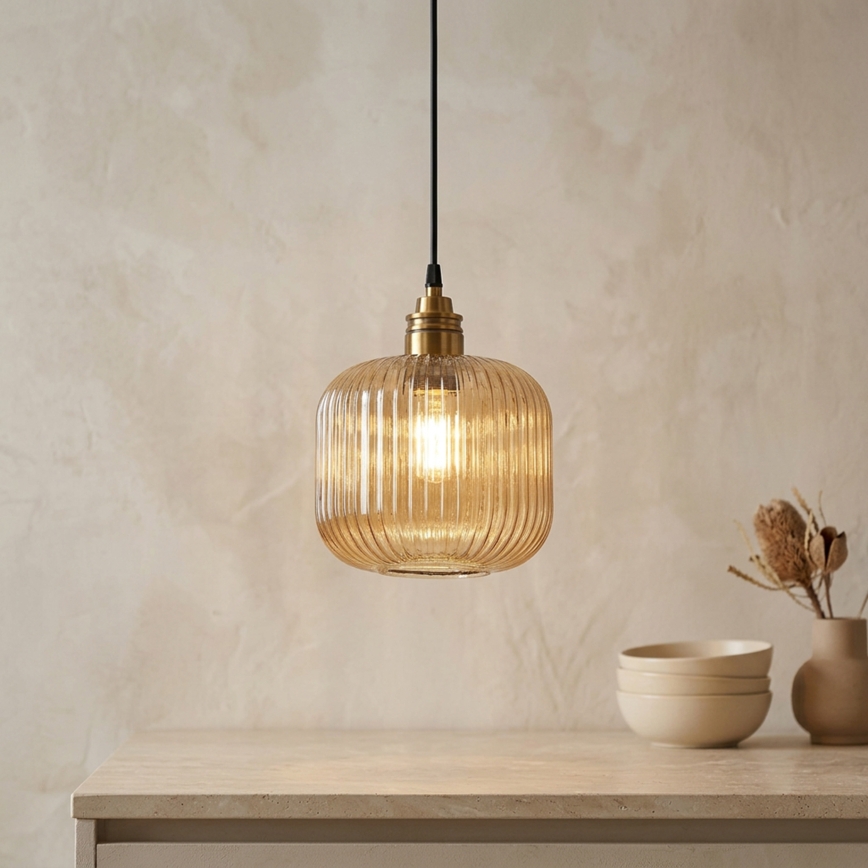 Cable-hung pendant MILOU 1xE27/15W/230V gold/smoked beige