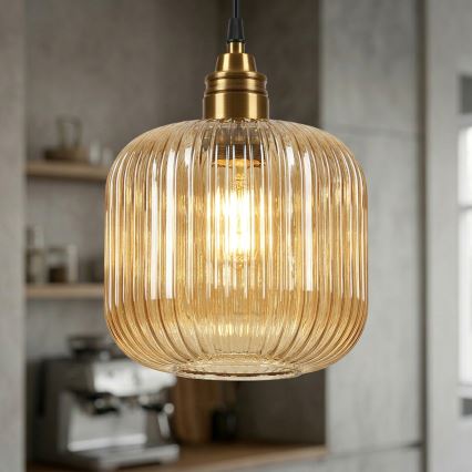 Cable-hung pendant MILOU 1xE27/15W/230V gold/smoked beige