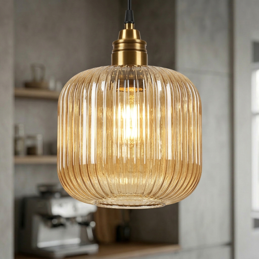 Cable-hung pendant MILOU 1xE27/15W/230V gold/smoked beige
