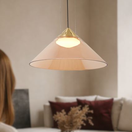 Cable-hung pendant PRESTO 1xGX53/10W/230V Ø 42 cm gold/smoky beige