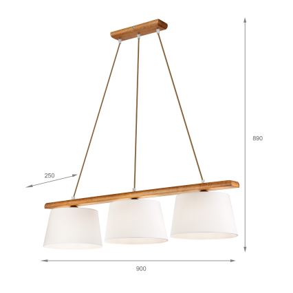 Cable pendant AIDA 3xE27/60W/230V diam. 25 cm oak