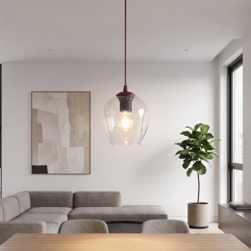 Cable pendant lamp ISTAR 1xE27/15W/230V, Ø 14 cm, red/clear