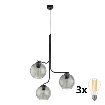 Cable pendant light CESAR 3xE27/15W/230V black/smoked gray