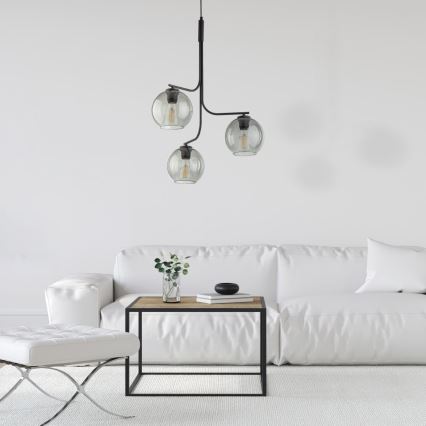 Cable pendant light CESAR 3xE27/15W/230V black/smoked gray