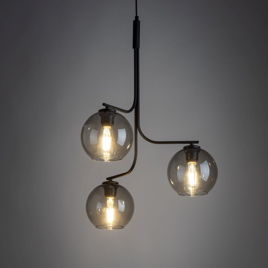 Cable pendant light CESAR 3xE27/15W/230V black/smoked gray