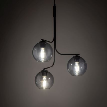 Cable pendant light CESAR 3xE27/15W/230V black/smoked gray