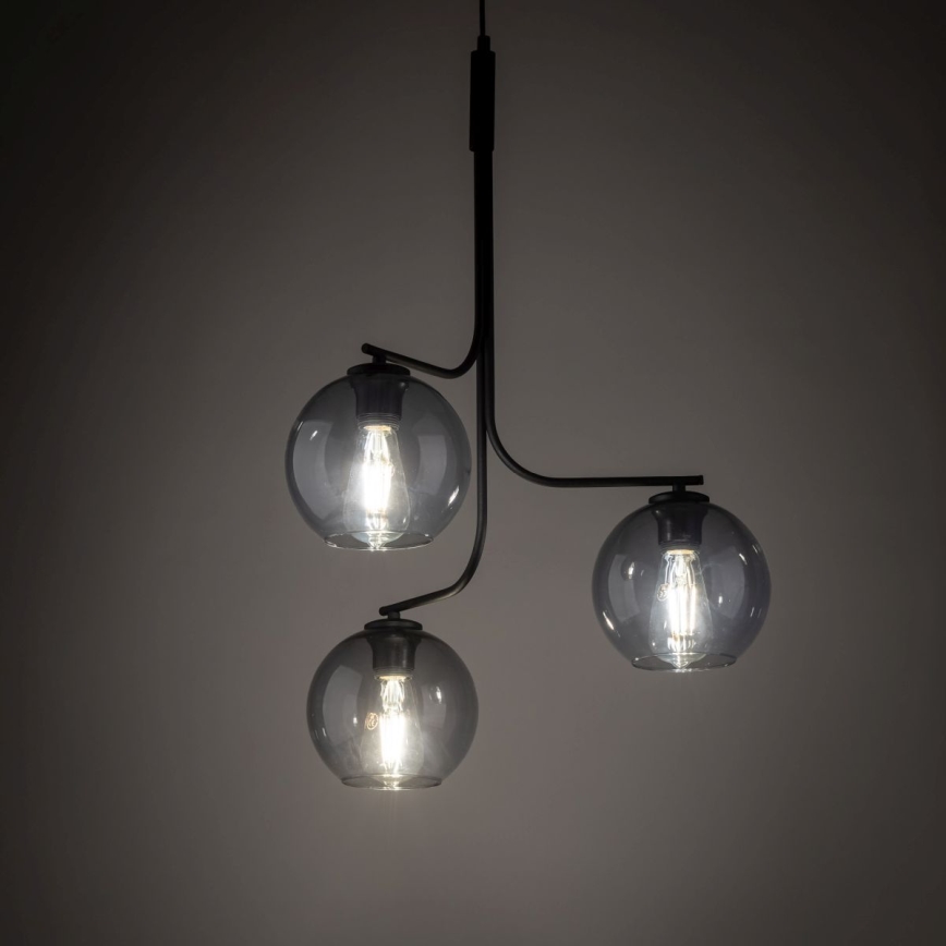 Cable pendant light CESAR 3xE27/15W/230V black/smoked gray