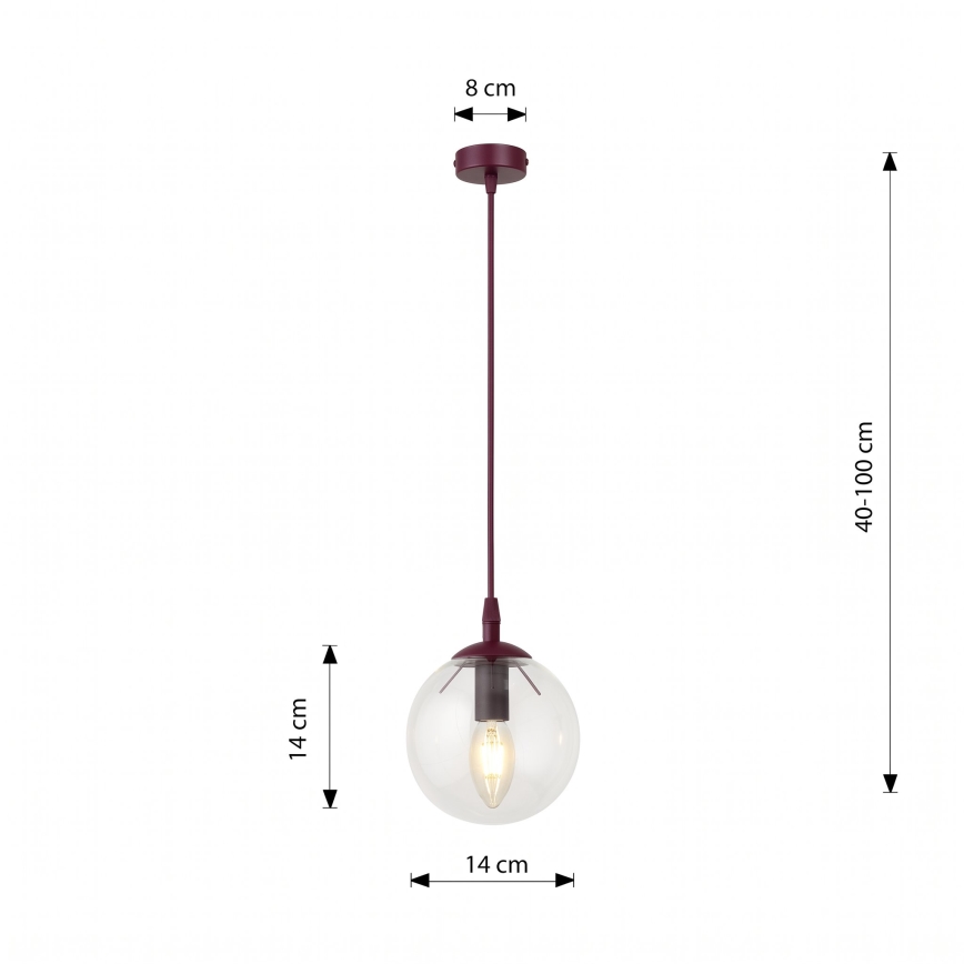 Cable pendant light COSMO 1xE14/10W/230V Ø 14 cm red/clear