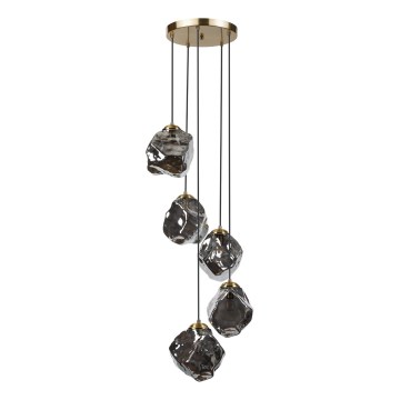 Cable pendant light CRISTAL 5xE14/15W/230V brass/smoked black